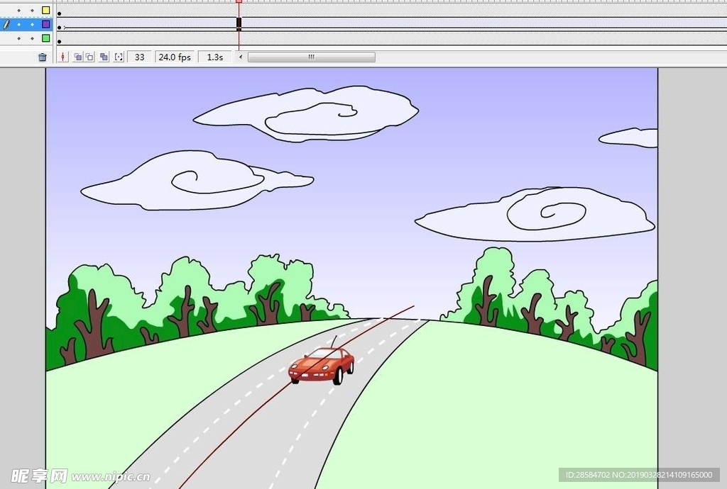 汽车从远处过来引导线动画6秒