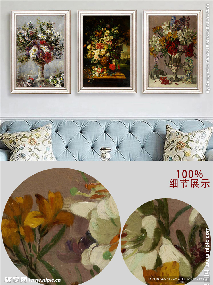 欧式复古花卉油画无框画