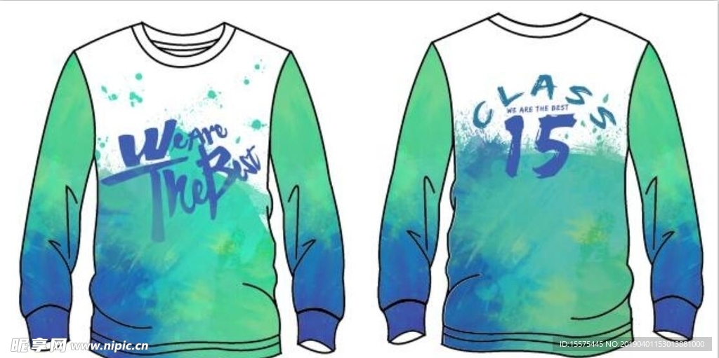 蓝色泼墨 班服 长袖T恤