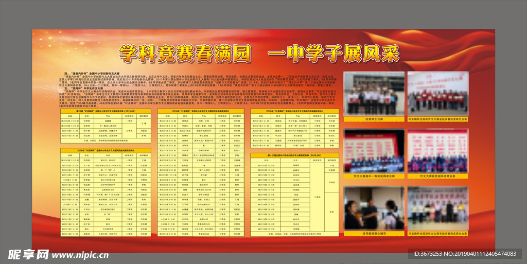 学科竞赛获奖红色喜庆展板