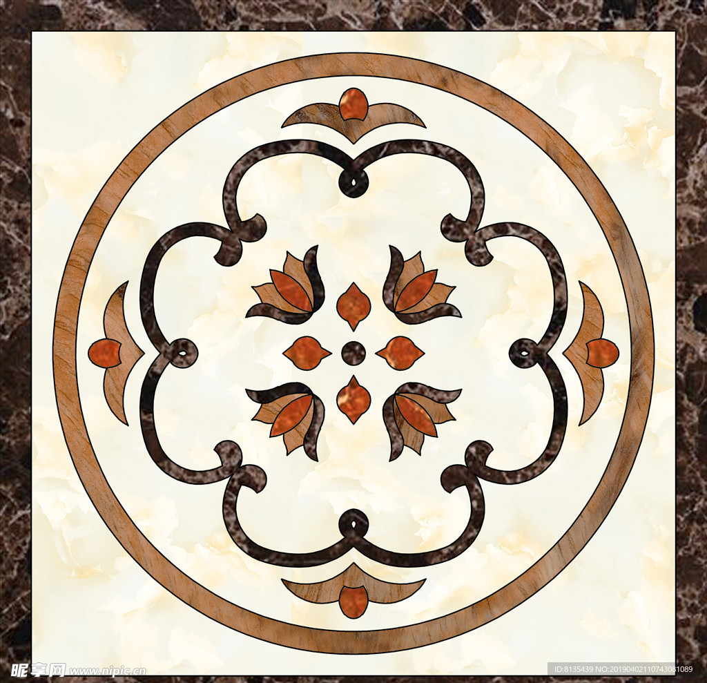 中式客厅地面瓷砖拼花图案