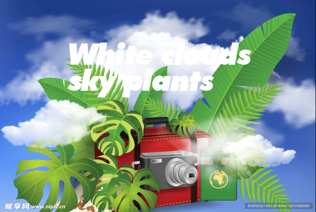 橱窗植物蓝天白云旅行