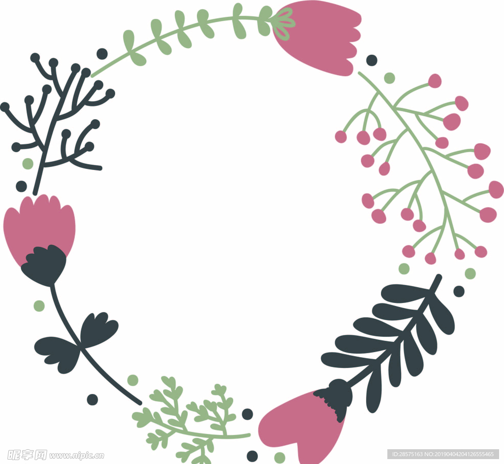 矢量红色文艺花环