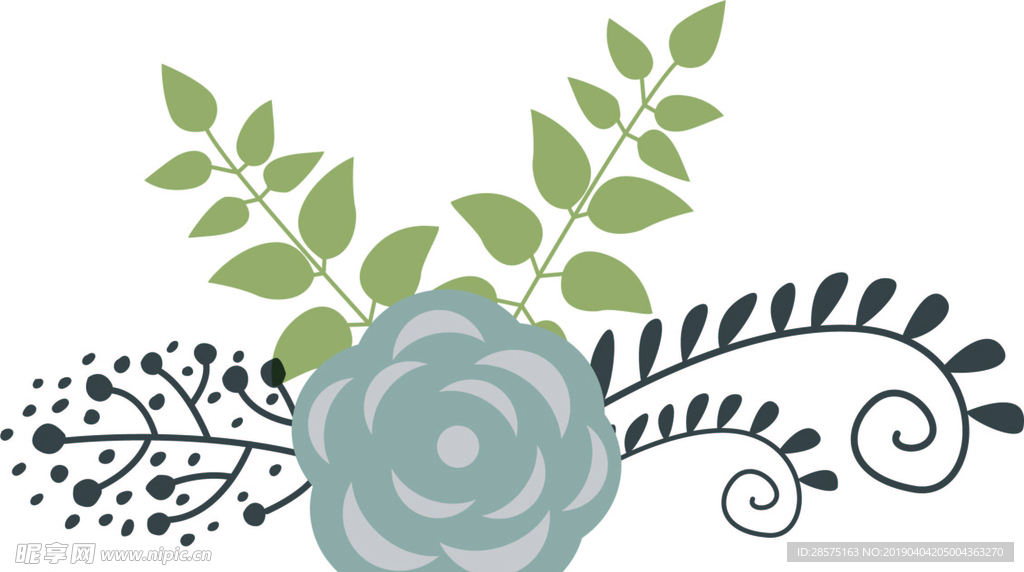 矢量绿色手绘插画鲜花