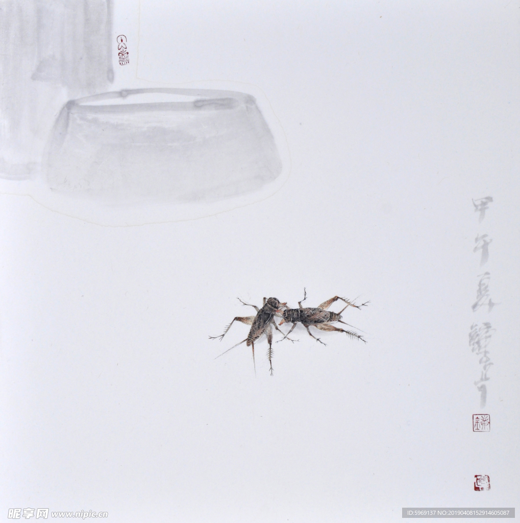 钟真国草虫系列手绘国画水墨花鸟