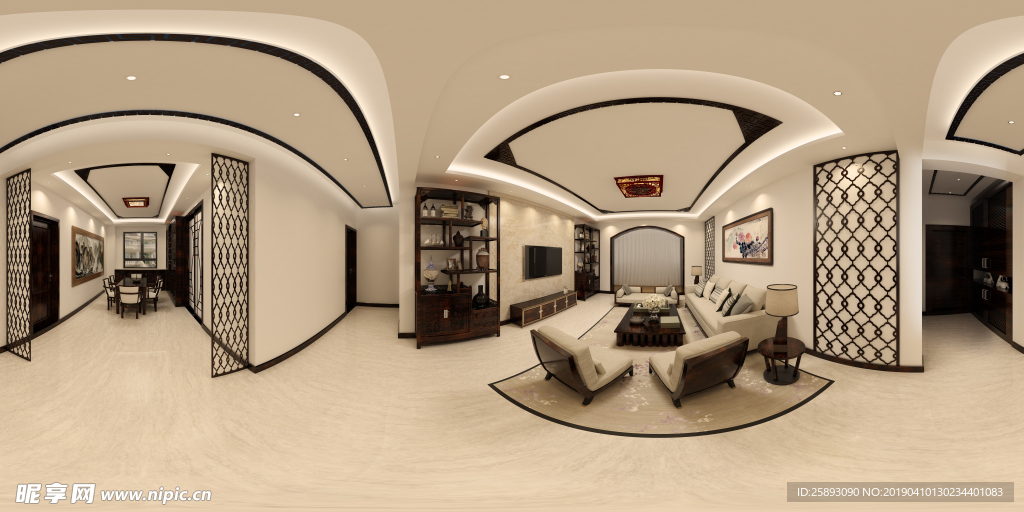 中式客餐厅全景效果图