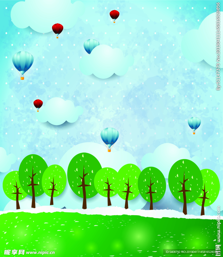 蓝天绿树儿童插画