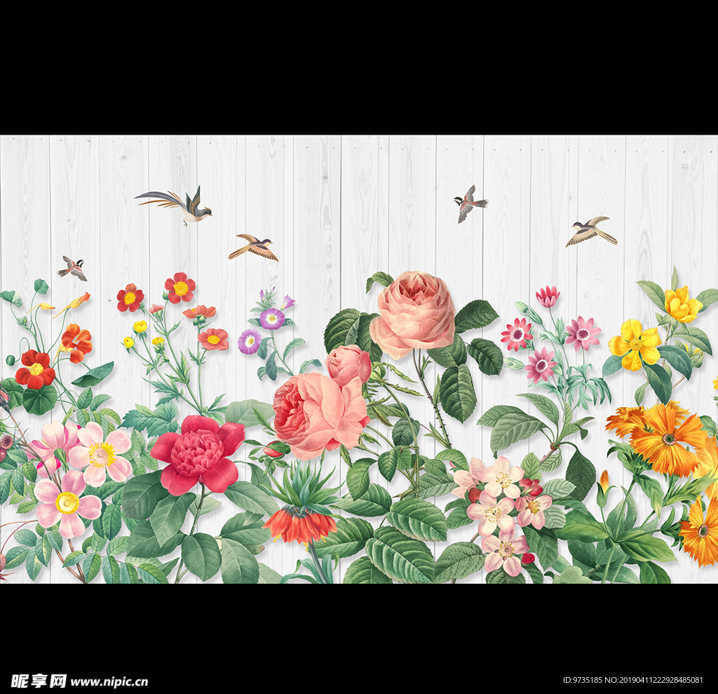 时尚手绘花卉壁画背景墙