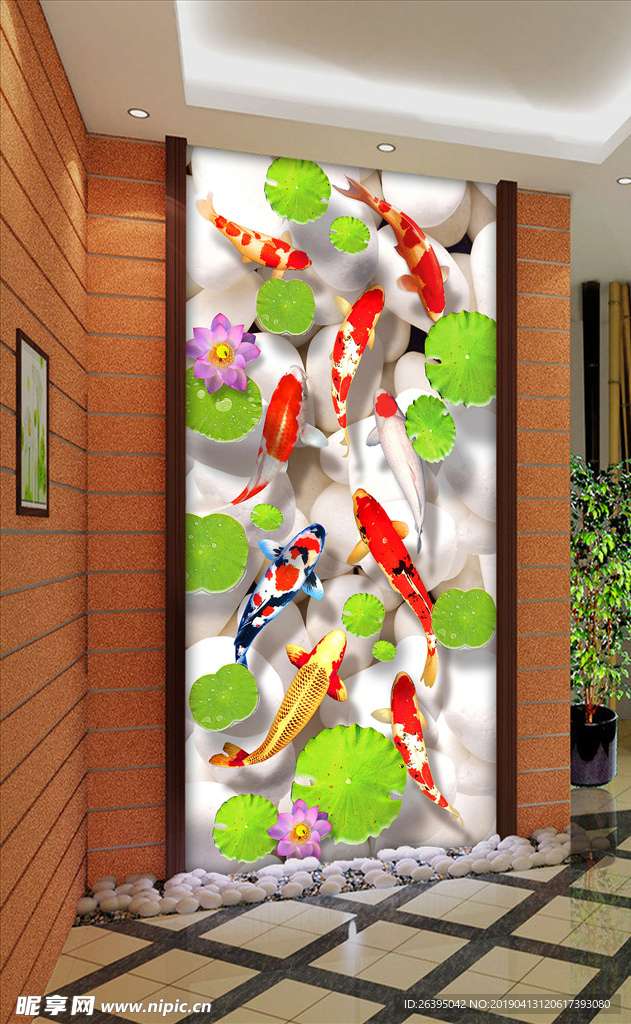 九鱼图玄关背景墙