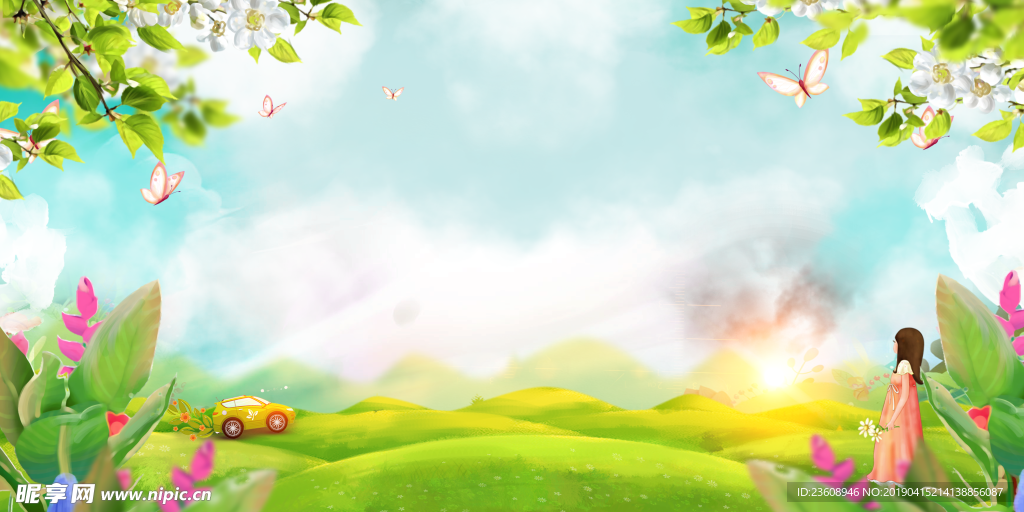 春天清明春分背景油菜花田