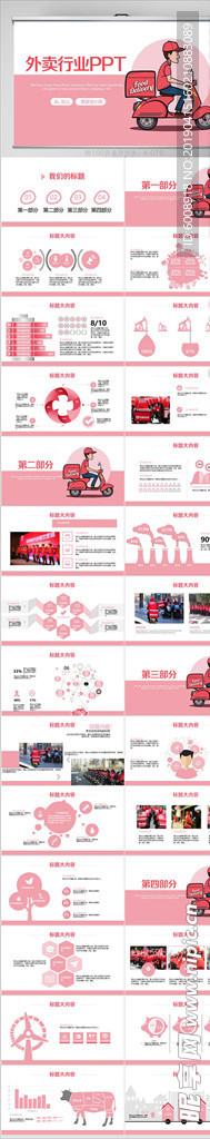 粉色简约外卖送餐动态PPT