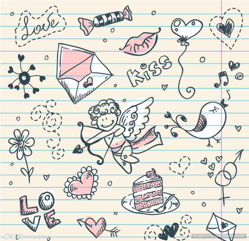 童趣情人节涂鸦矢量素材