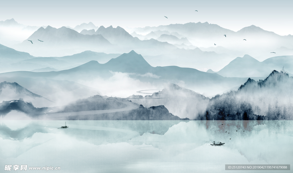 水墨中国风意境山水新中式背景墙