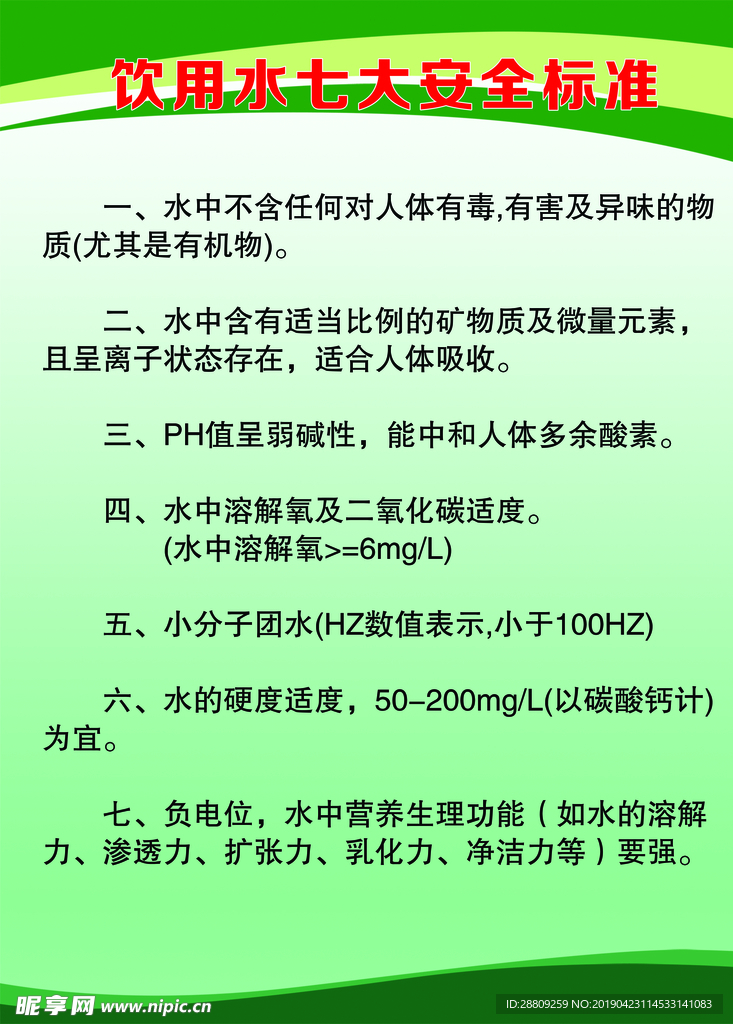 饮用水七大安全标准