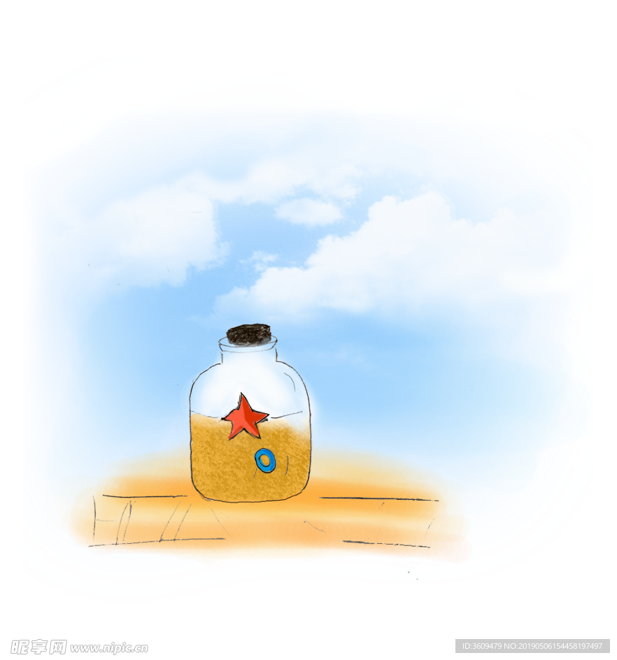 手绘卡通插画漂流瓶