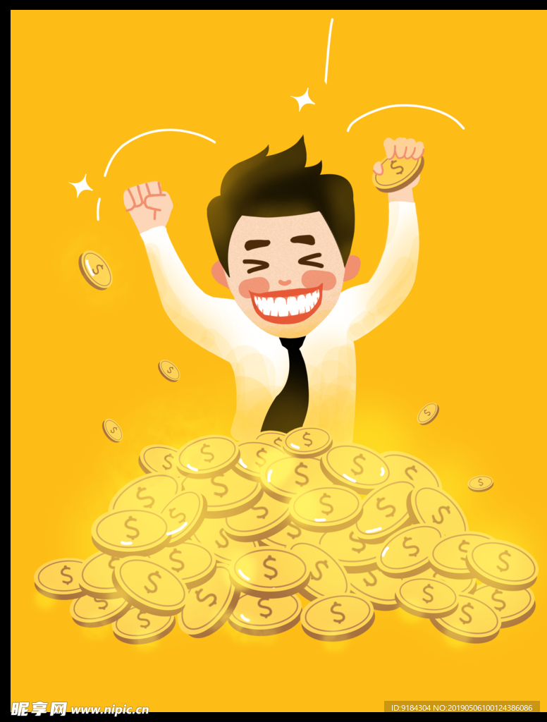 金币卡通人物货币财富大富翁白领