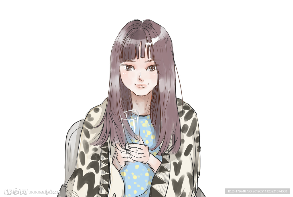 手绘水彩风女孩头像