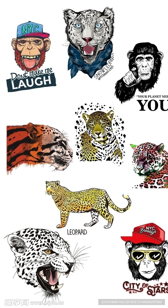 卡通动漫猩猩猎豹老虎图案
