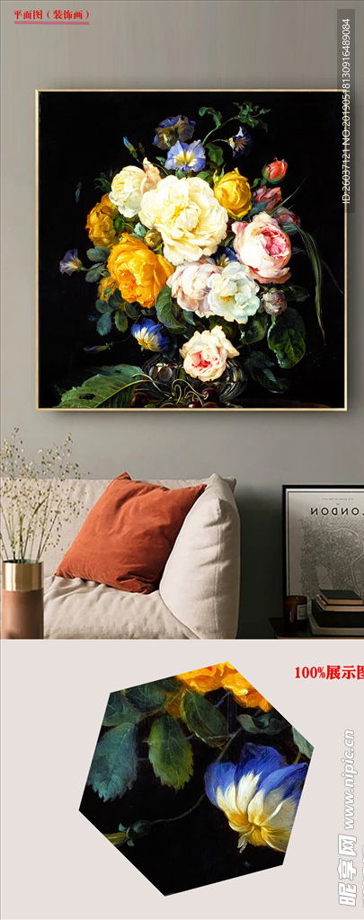 欧式复古花卉油画无框画