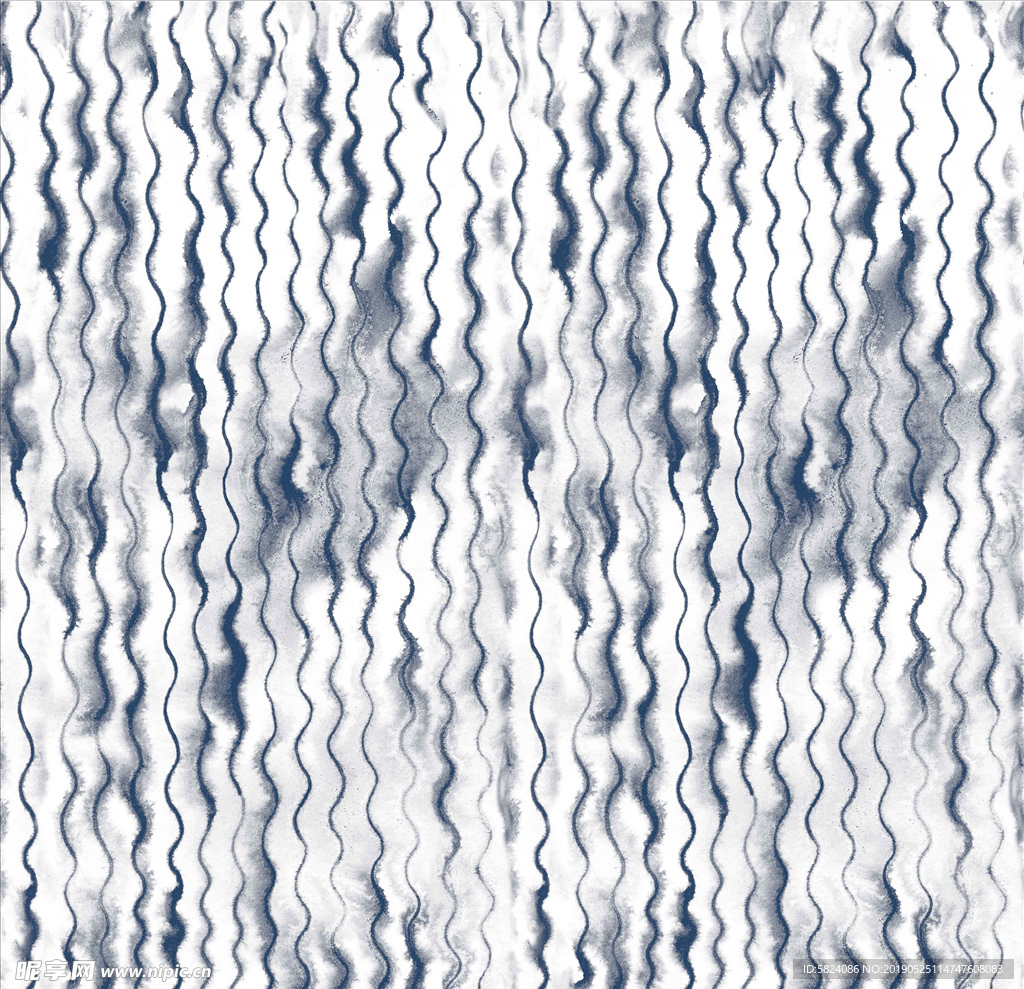 波浪曲线蓝色印染墙纸底纹