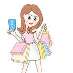 女人购物手绘分层素材