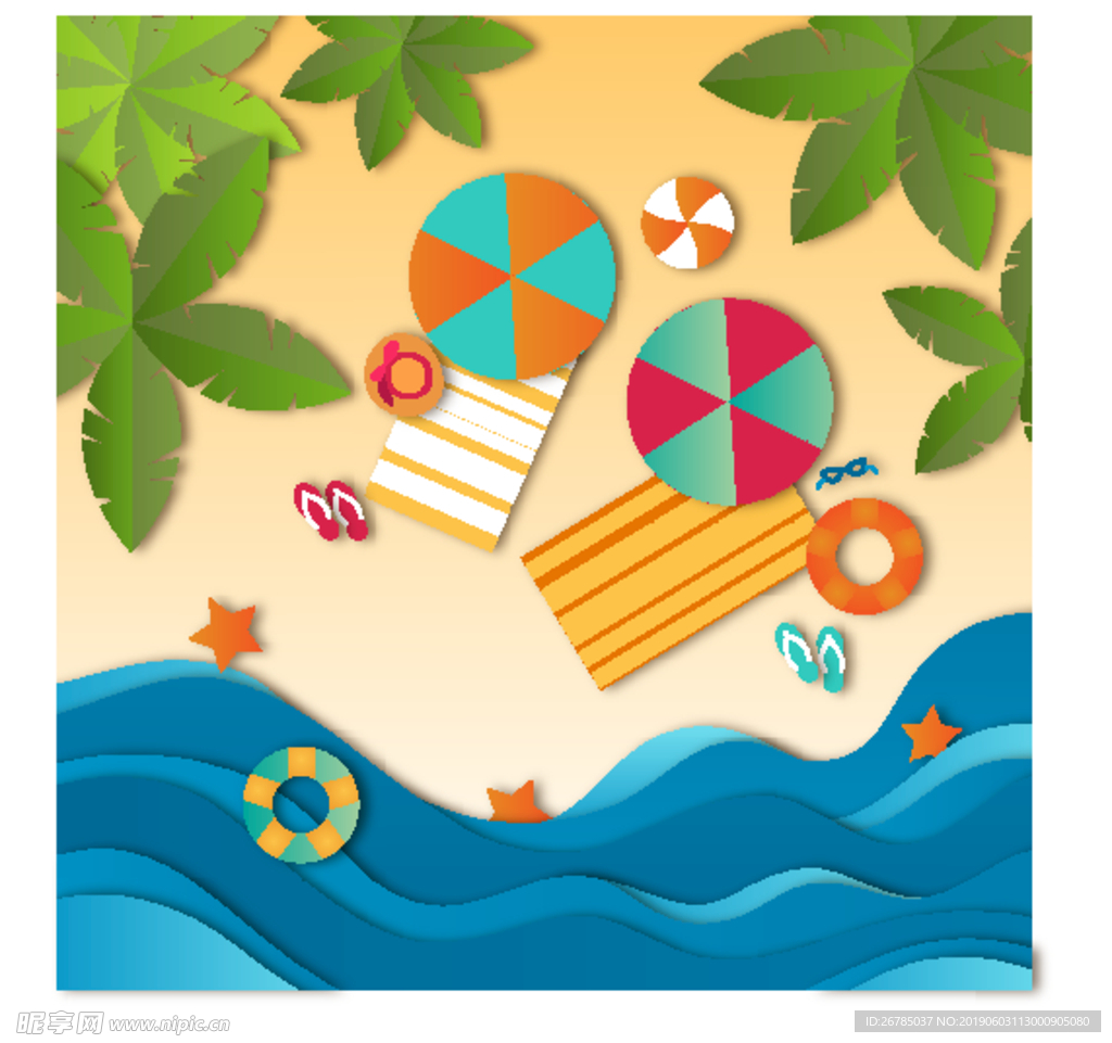 海滩剪纸背景
