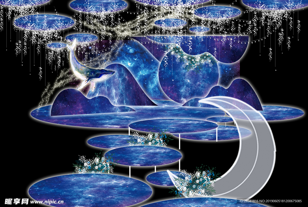 蓝色星空海洋夜场夜景婚礼背景