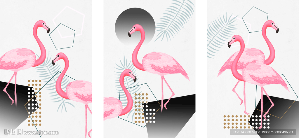 现代简约手绘植物火烈鸟唯美北欧