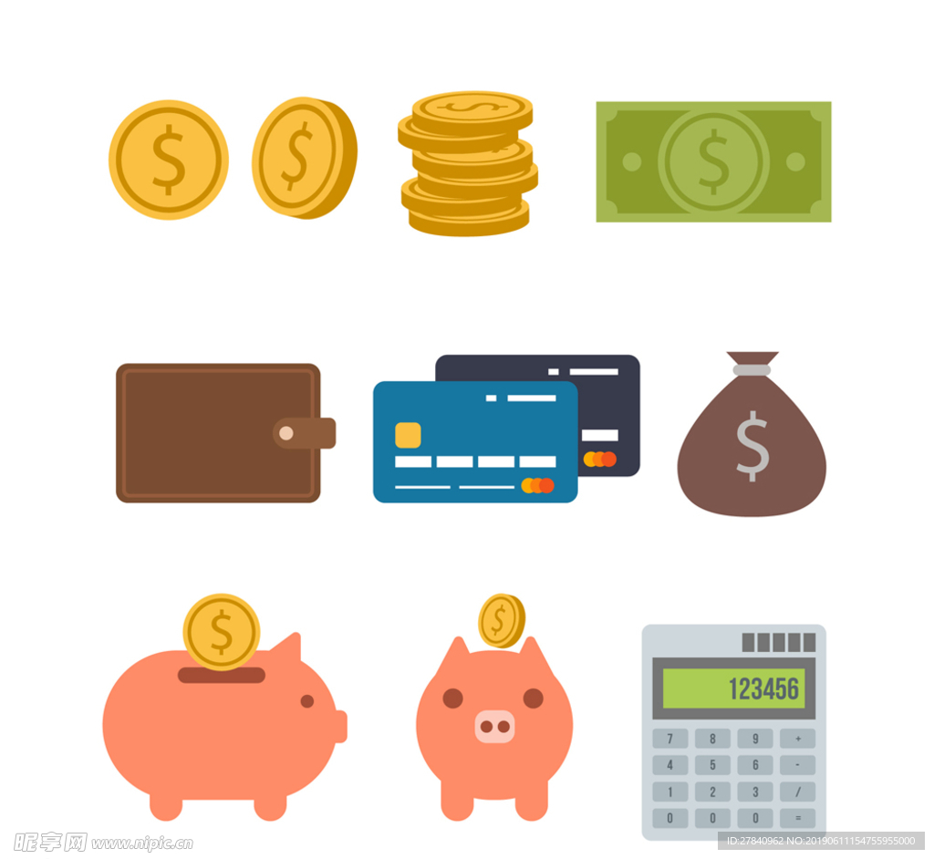 10款彩色金融元素图标矢量素材