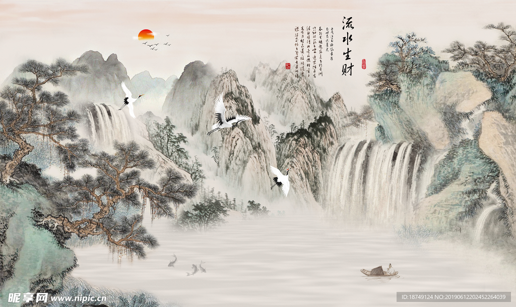 新中式国画电视背景墙