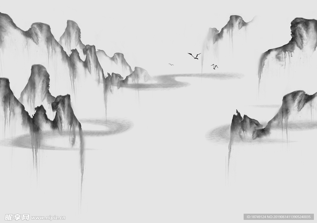 新中式黑白水墨群山电视背景墙