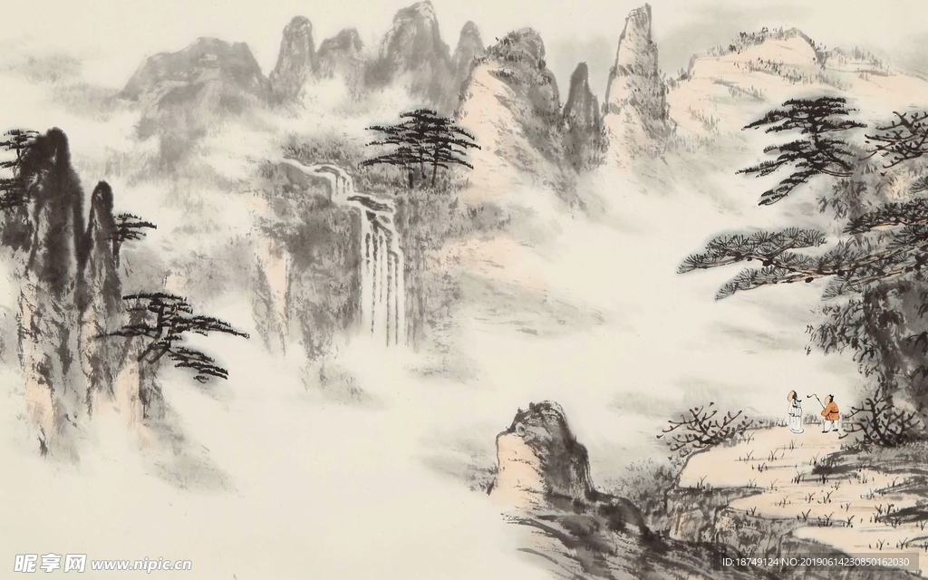 新中式国画山水电视背景墙