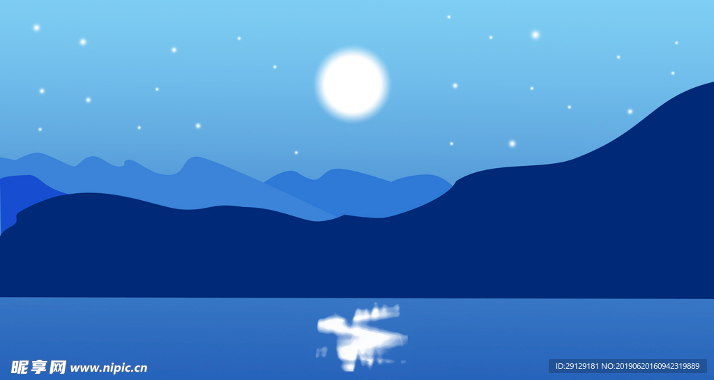 扁平化月照水影