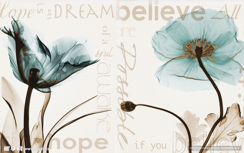 素雅怀旧复古背景透明花朵背景墙