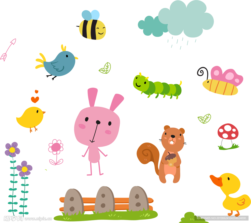 可爱卡通动物和昆虫