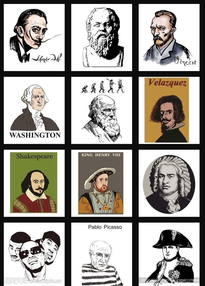 卡通动漫名人头像插画印花图案