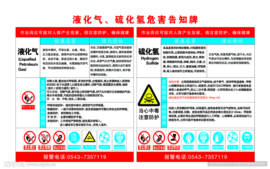 液化气 硫化氢危害告知牌