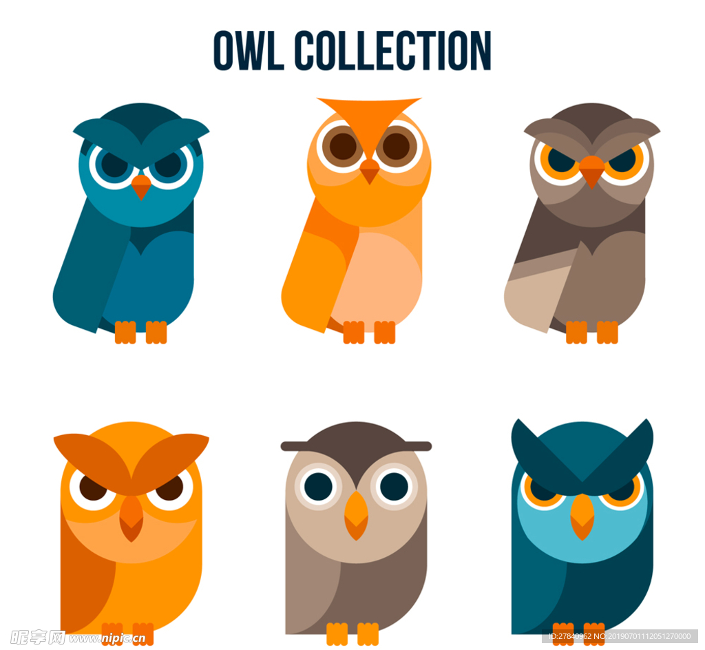 6款卡通大眼睛猫头鹰矢量图