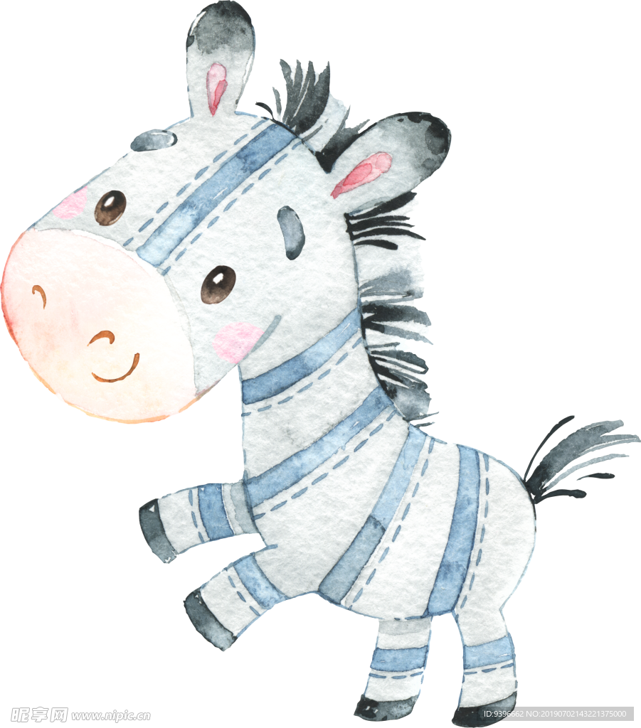 卡通 手绘 水彩 可爱 斑马