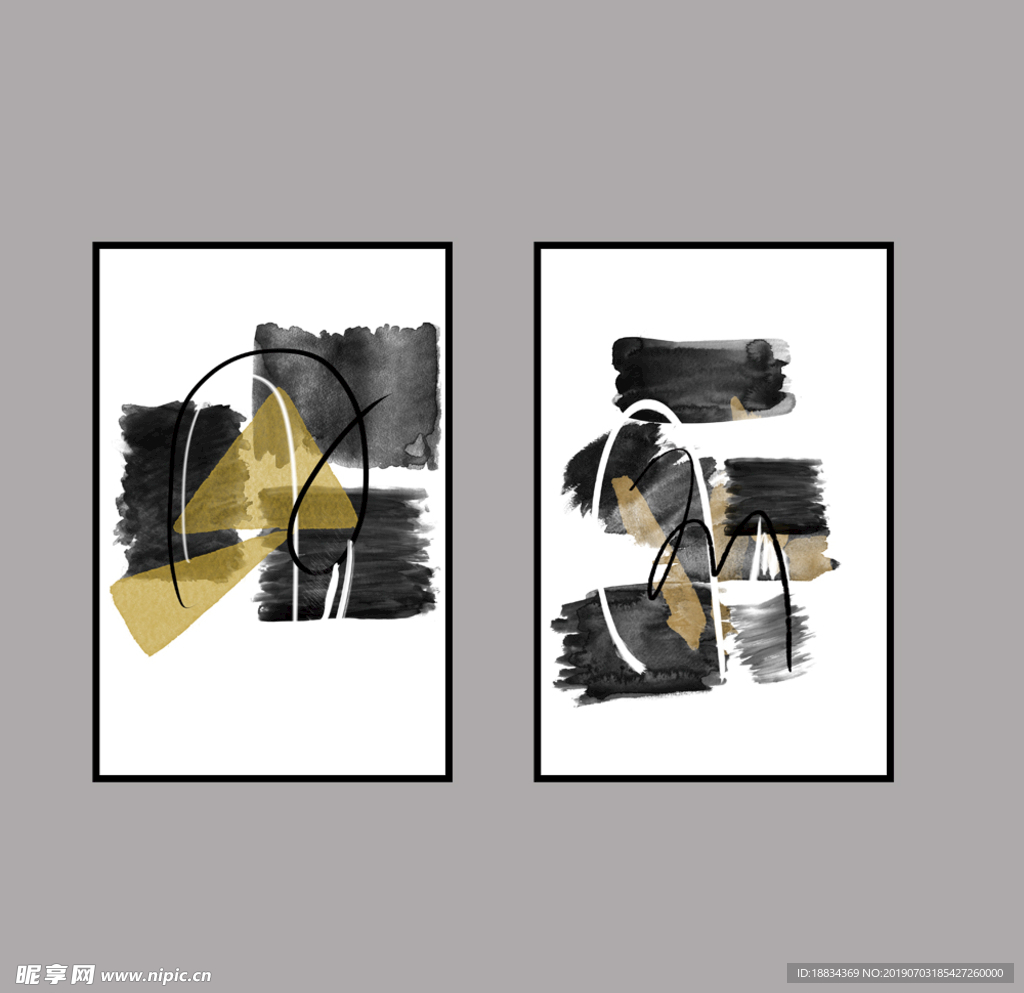 现代简约金箔抽象装饰画双联画