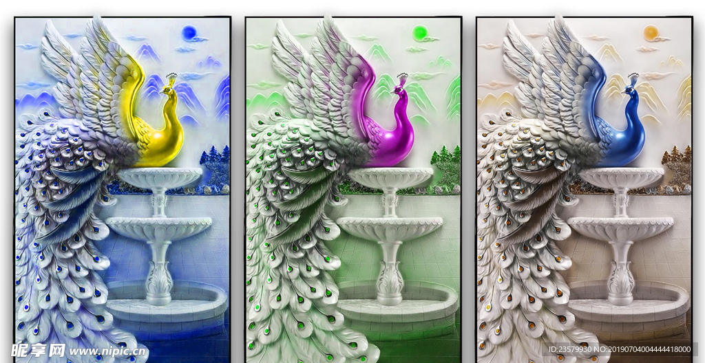 孔雀欧式立体壁画