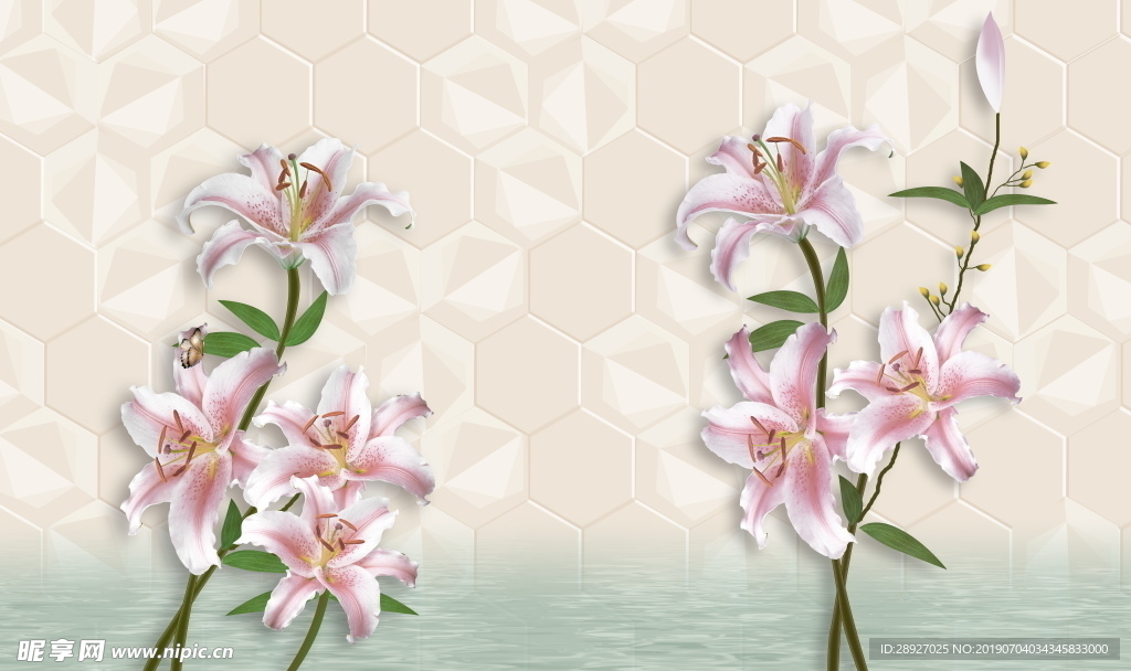 简约梦幻花朵 水波倒影