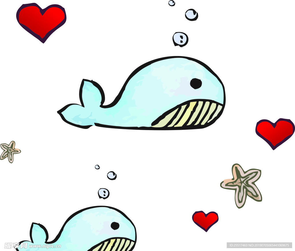 手绘鲸鱼卡通矢量素材