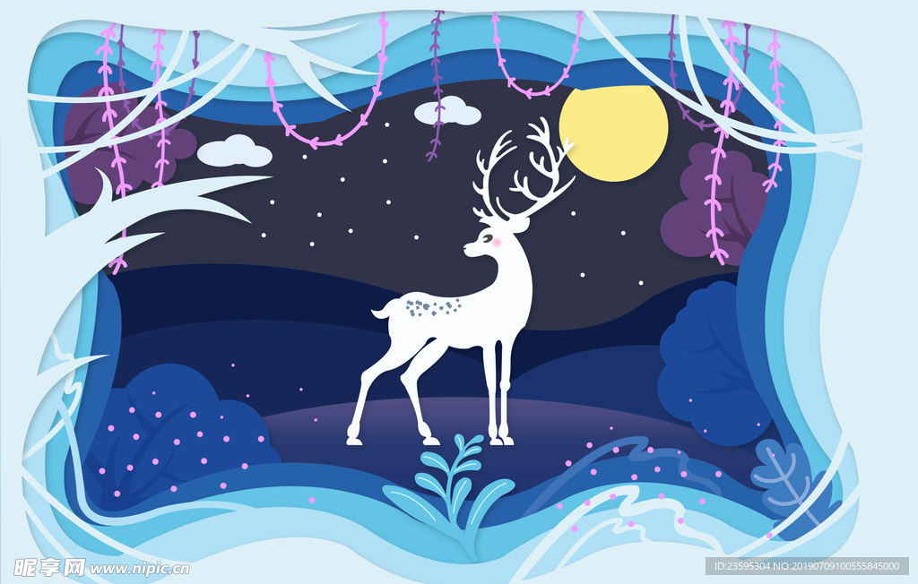 小清新剪纸插画小鹿