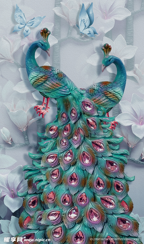 3D立体浮雕孔雀图