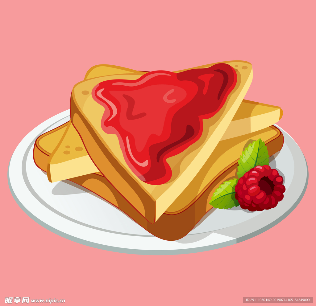高清面包草莓食物矢量