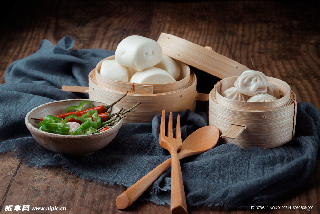 中式面点包子馒头摄影