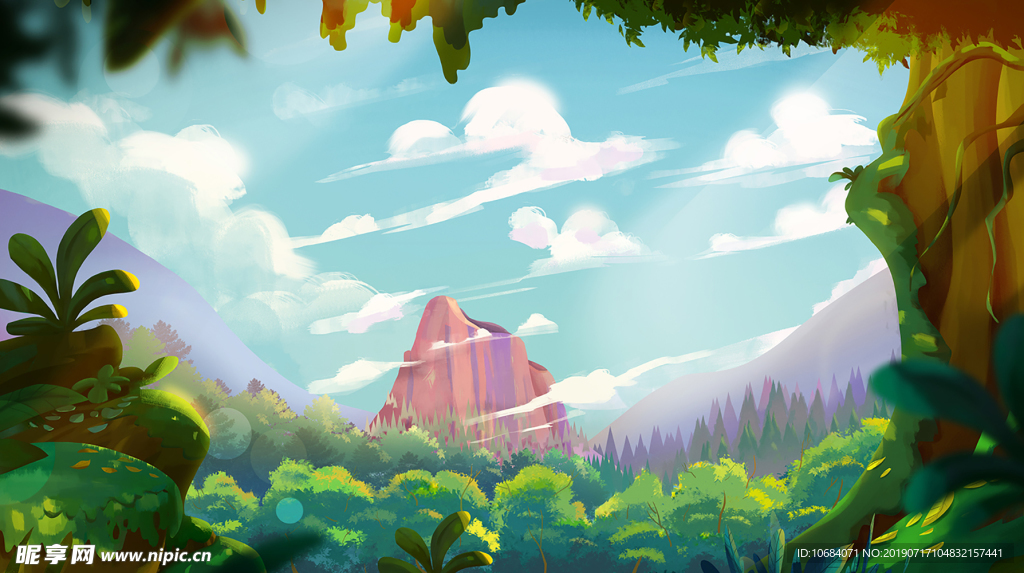 手绘矢量山脉插画风景