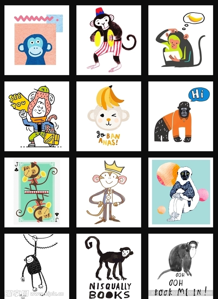 创意卡通动漫猴子猩猩组合