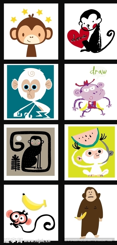 创意卡通动漫猴子猩猩组合